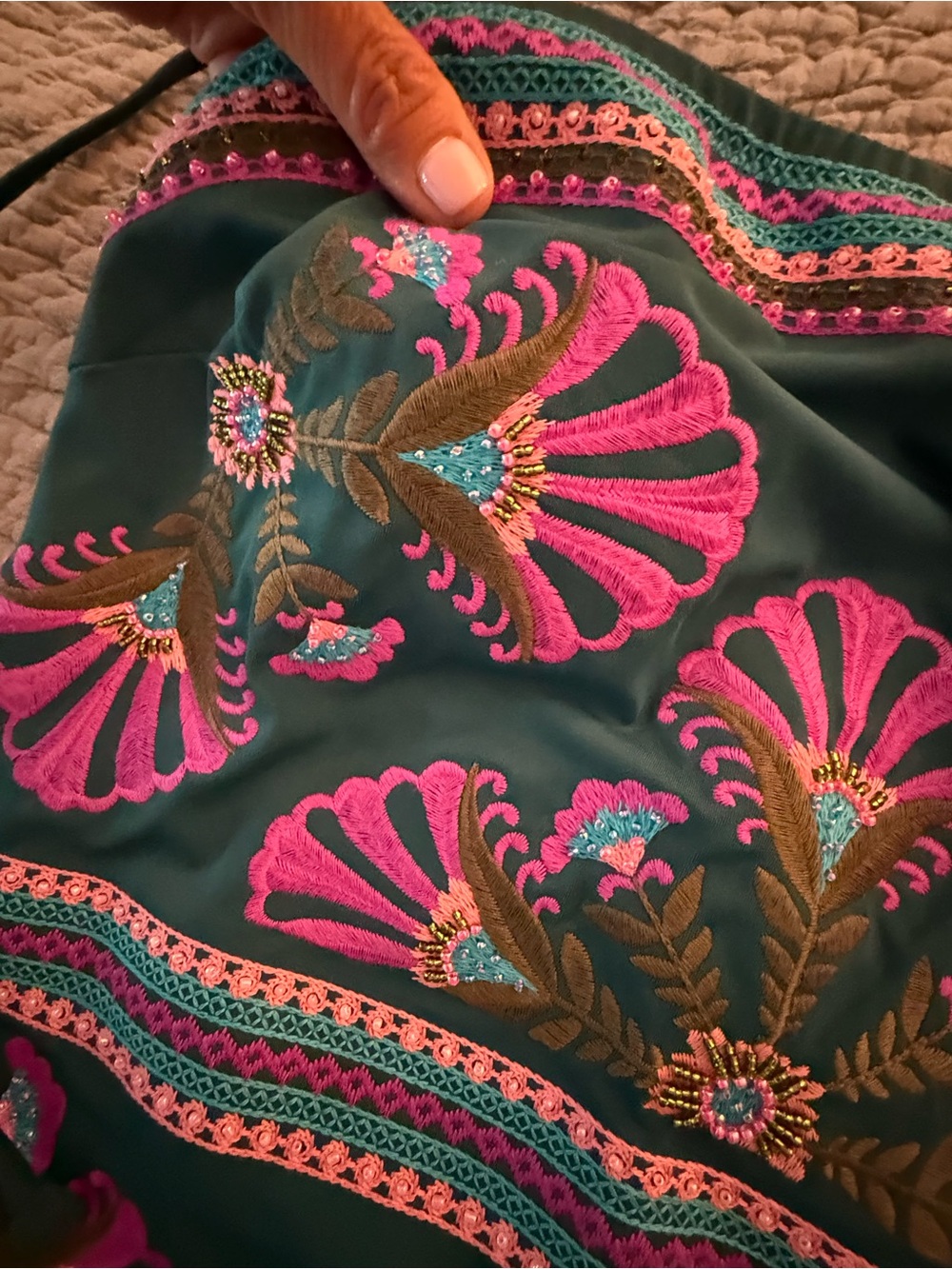 Boden Paros Bandeau Swimsuit with Pink & Purple Embroidery - Picture 5 of 5